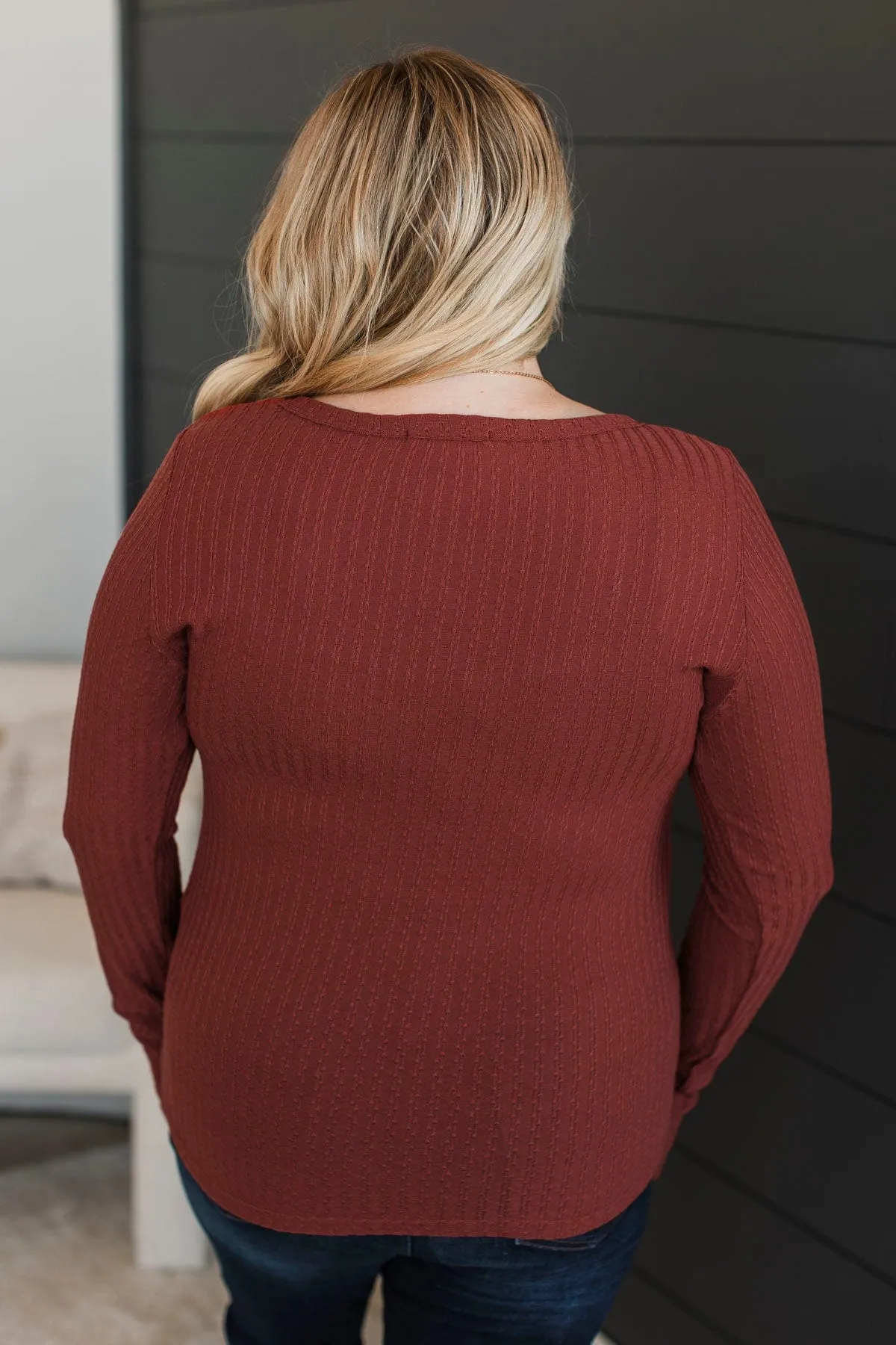 Truly Delightful Long Sleeve Top- Brick
