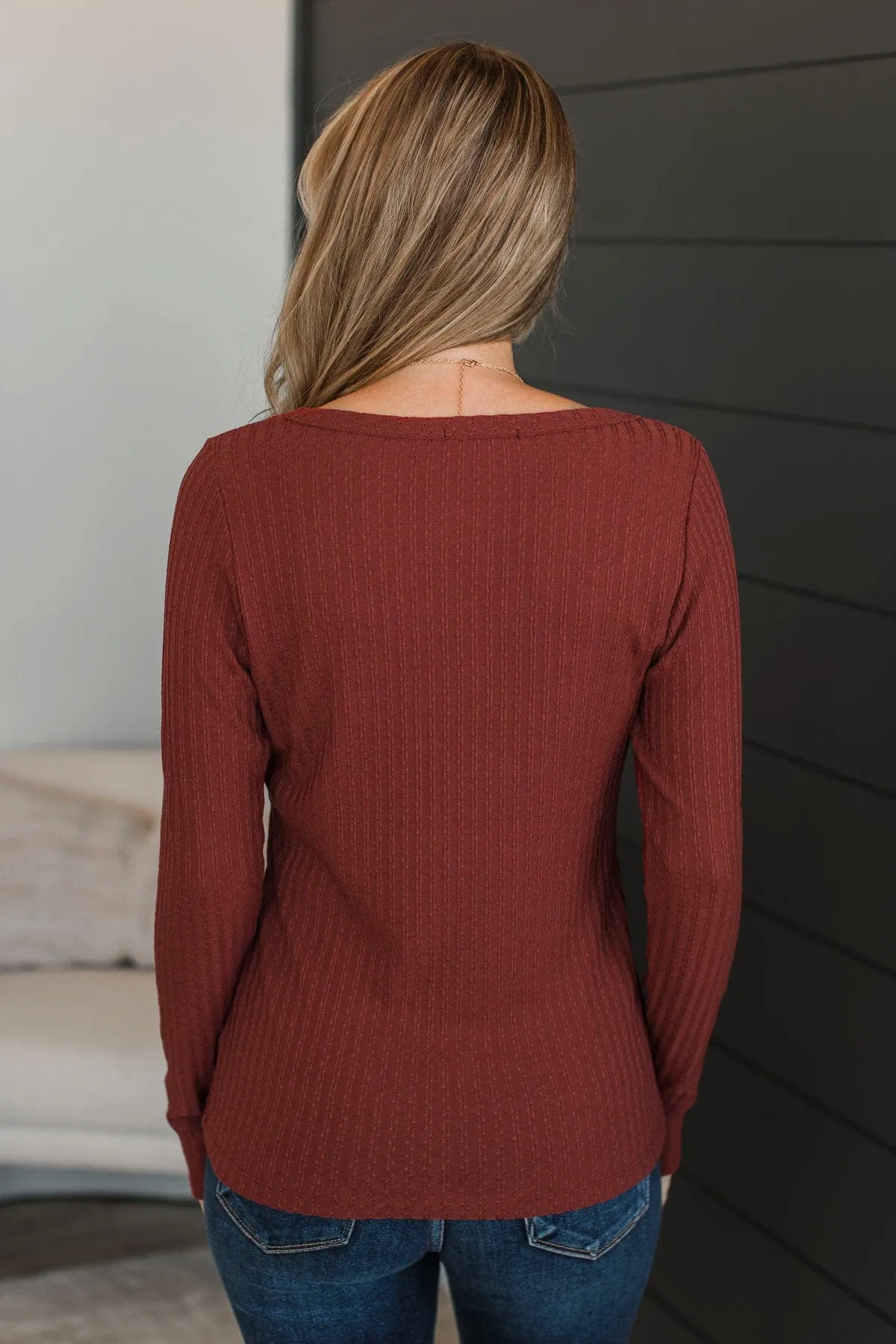 Truly Delightful Long Sleeve Top- Brick
