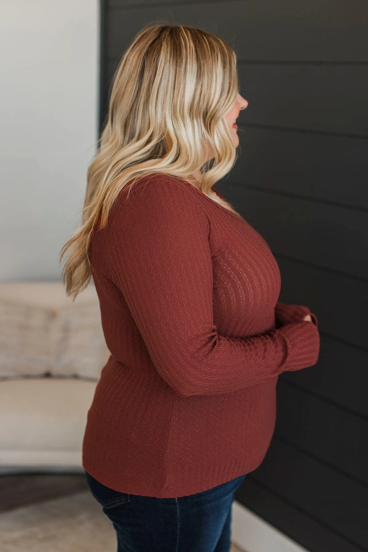 Truly Delightful Long Sleeve Top- Brick
