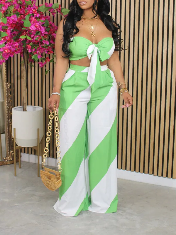 Two-Tone Bandeau Top & Wide-Leg Pants Set