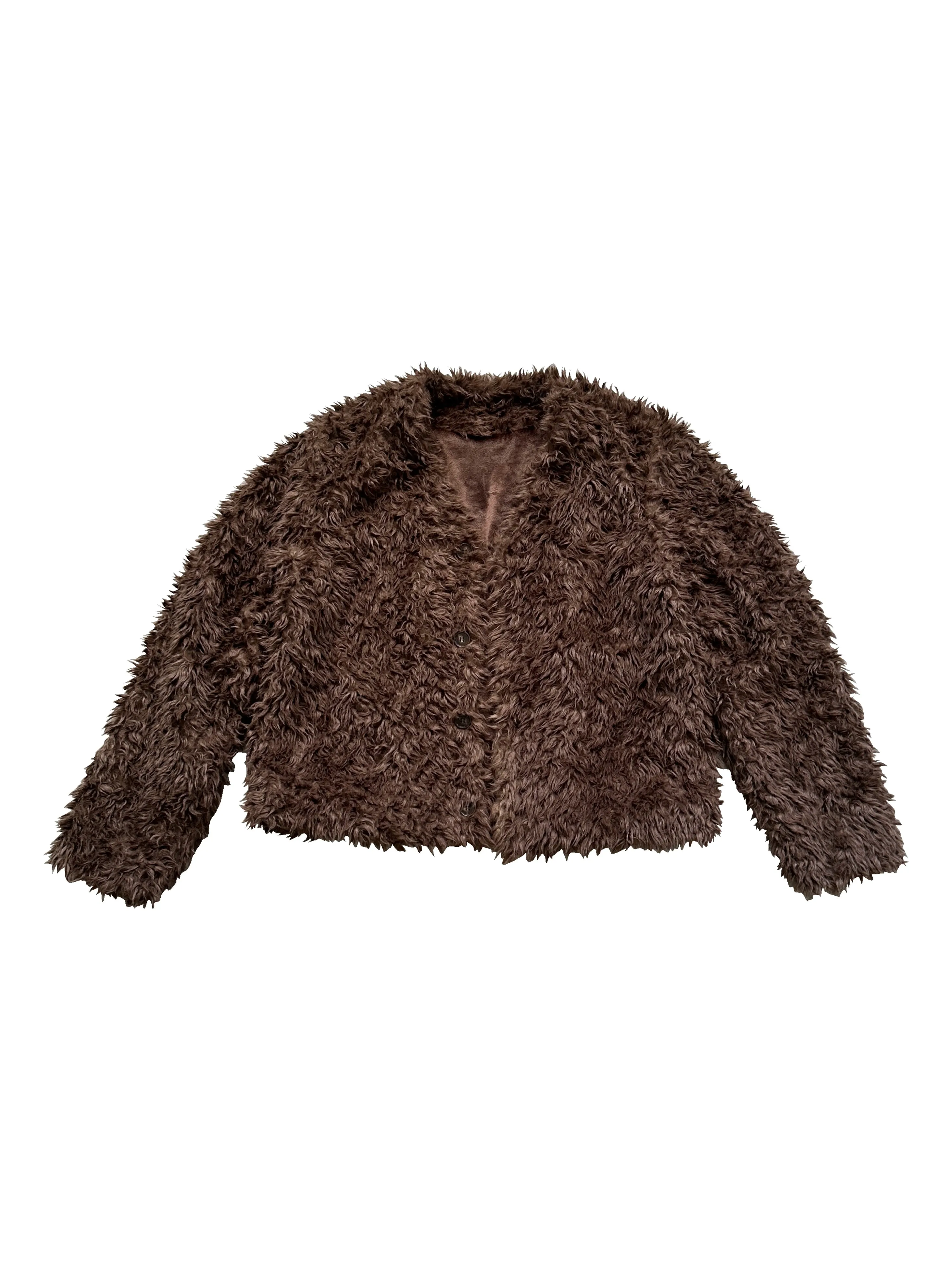 Two-Tone V-Neck Faux Fur Coat