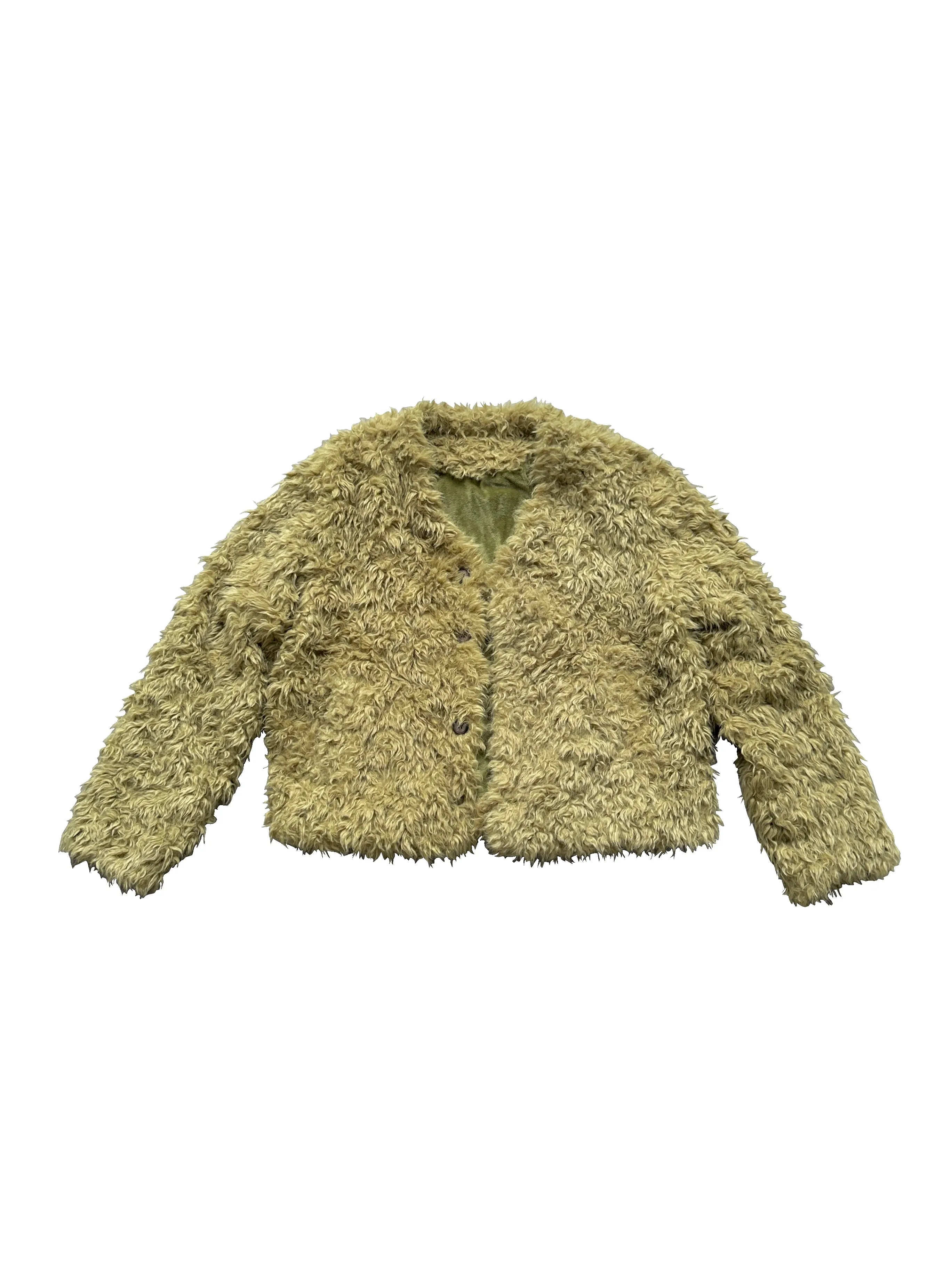 Two-Tone V-Neck Faux Fur Coat