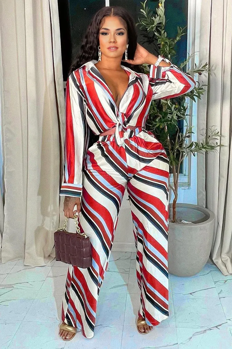 UH667 Striped Blouse and Pants Set