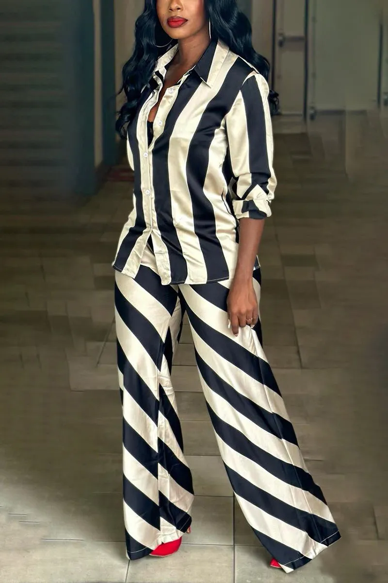 UH667 Striped Blouse and Pants Set