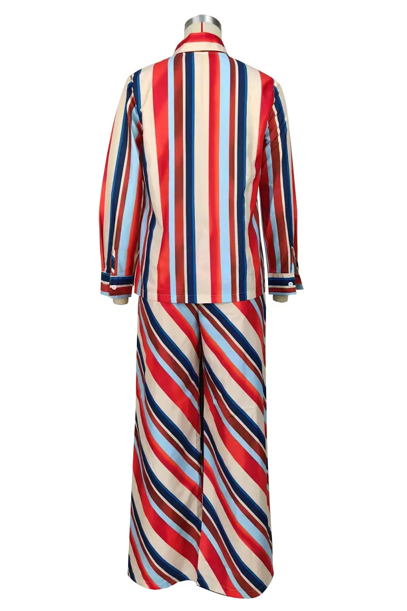 UH667 Striped Blouse and Pants Set