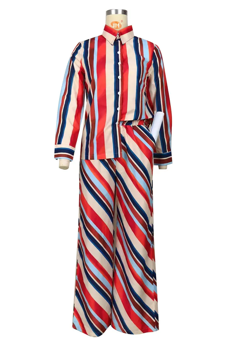 UH667 Striped Blouse and Pants Set