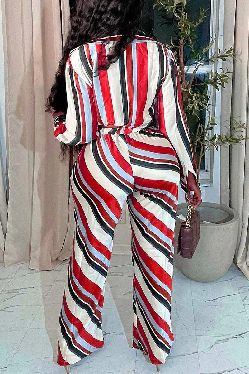 UH667 Striped Blouse and Pants Set