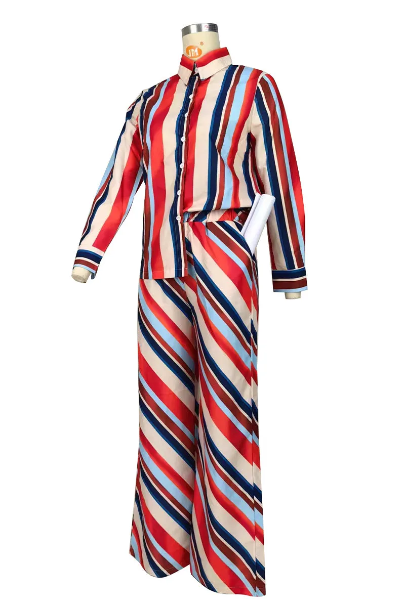 UH667 Striped Blouse and Pants Set