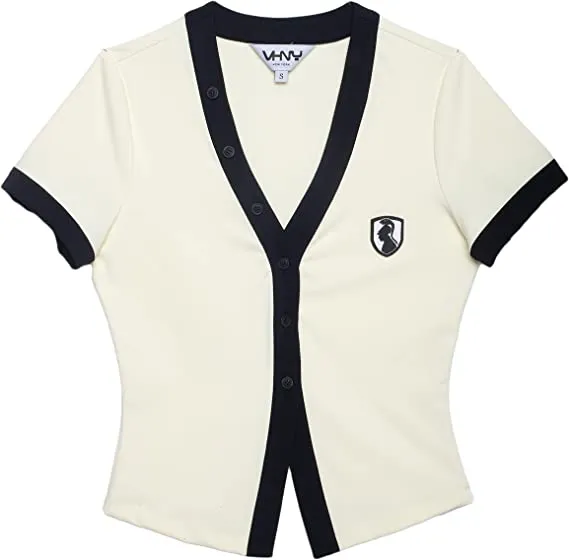 VHNY Womens Short Sleeve Tops | Button Up Short Sleeve Top Cardigan for Teens Girls Trendy from NYC Brand (Cream, L, l)