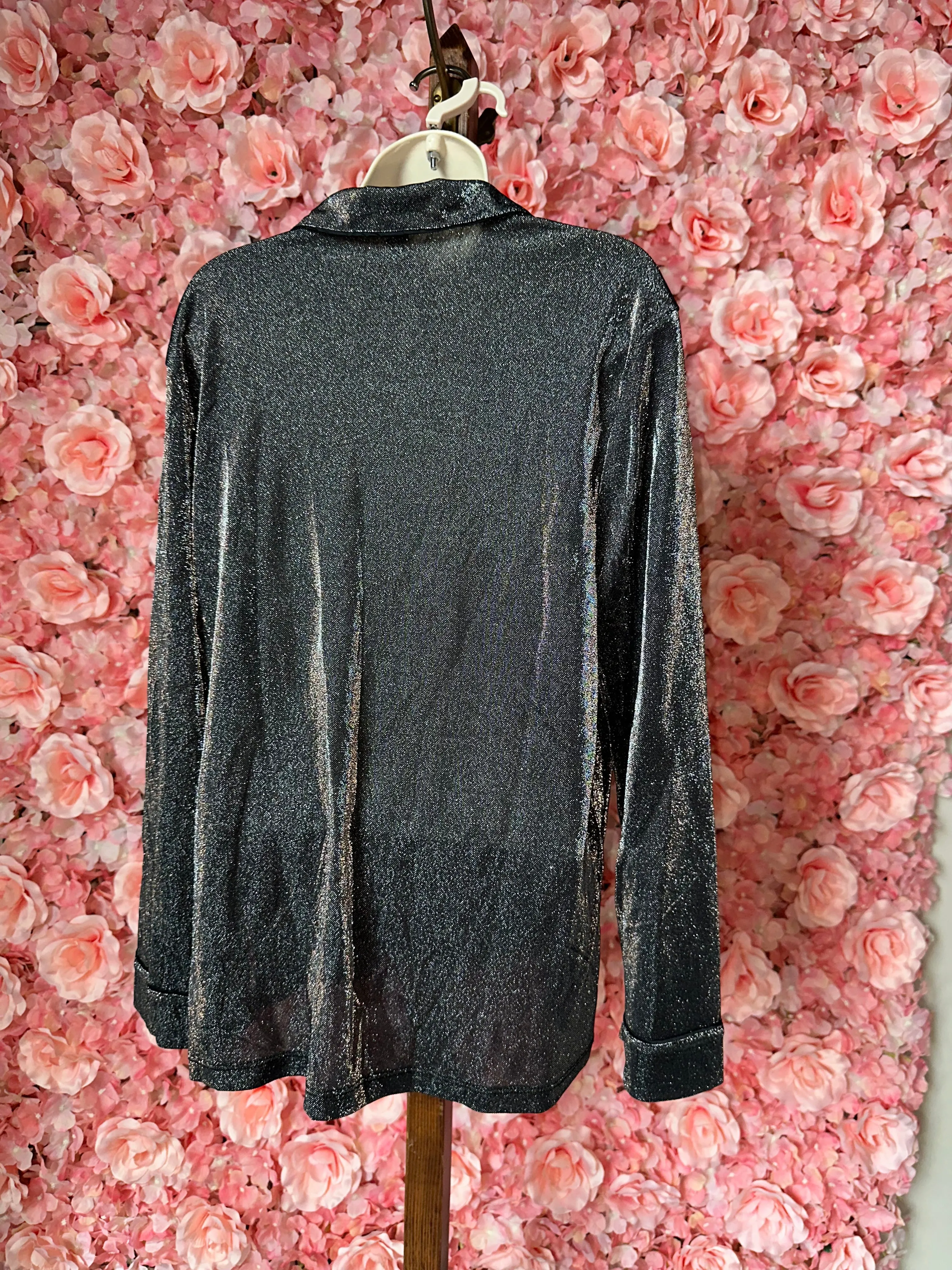 Victoria's Secret (Large) Black//Silver Metallic Sparkle Button Up Pj Top