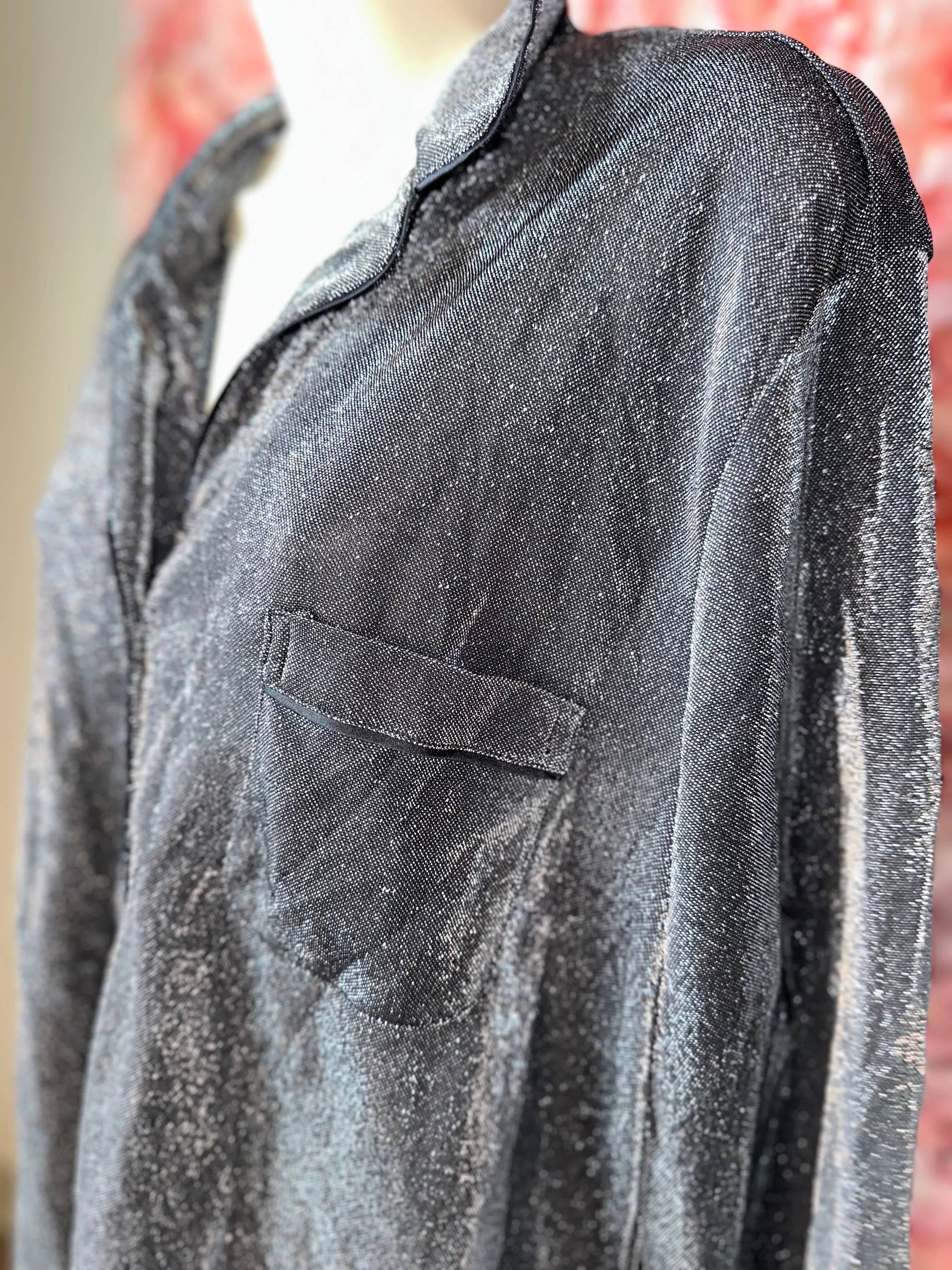 Victoria's Secret (Large) Black//Silver Metallic Sparkle Button Up Pj Top