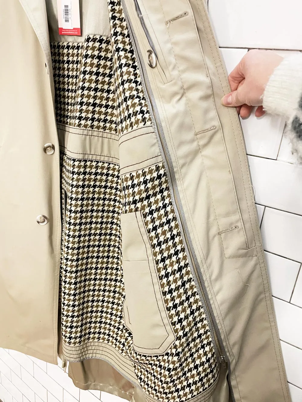 vintage mcgregor houndstooth lined trench coat