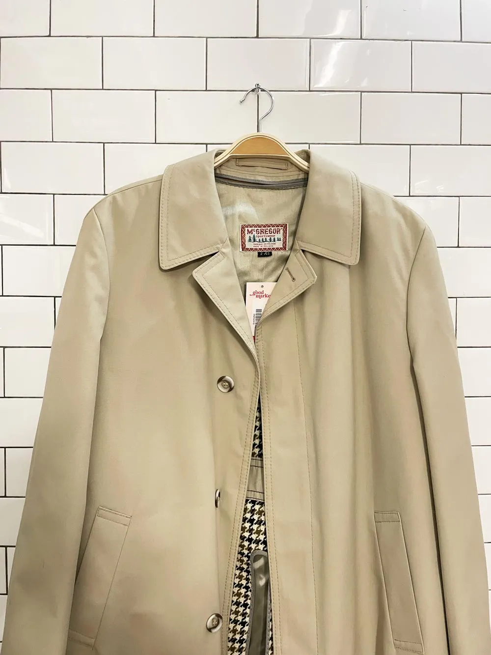 vintage mcgregor houndstooth lined trench coat