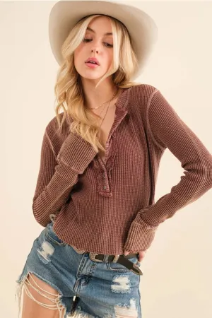Waffle Vintage Garment Washed Button Up Top