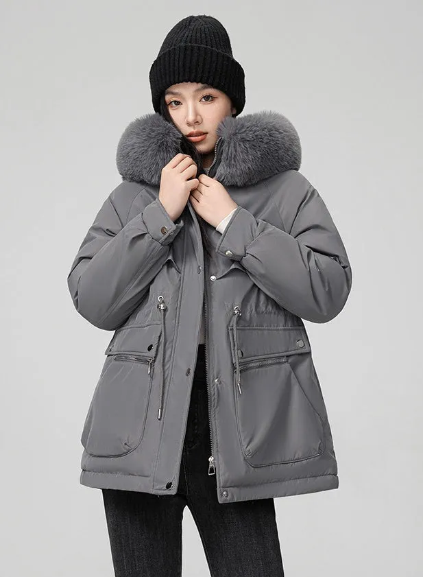 Water-resistant Hip-length Zip-up Parka for Women