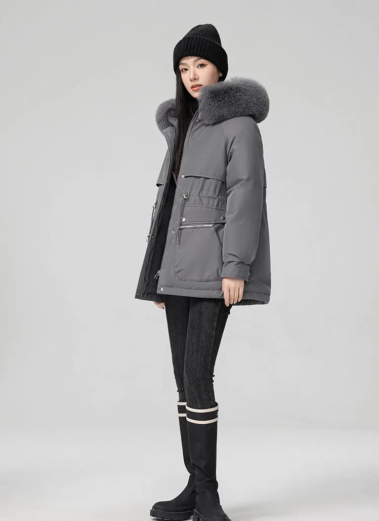 Water-resistant Hip-length Zip-up Parka for Women