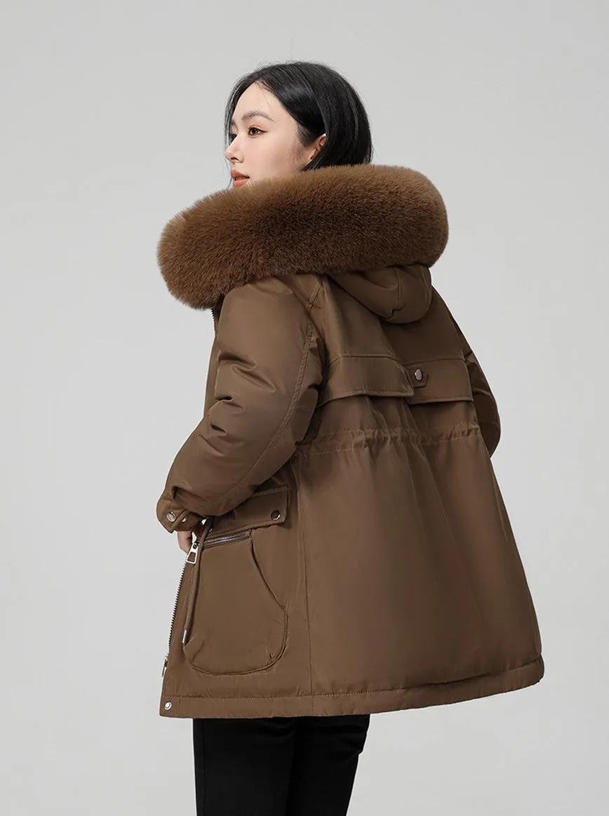 Water-resistant Hip-length Zip-up Parka for Women