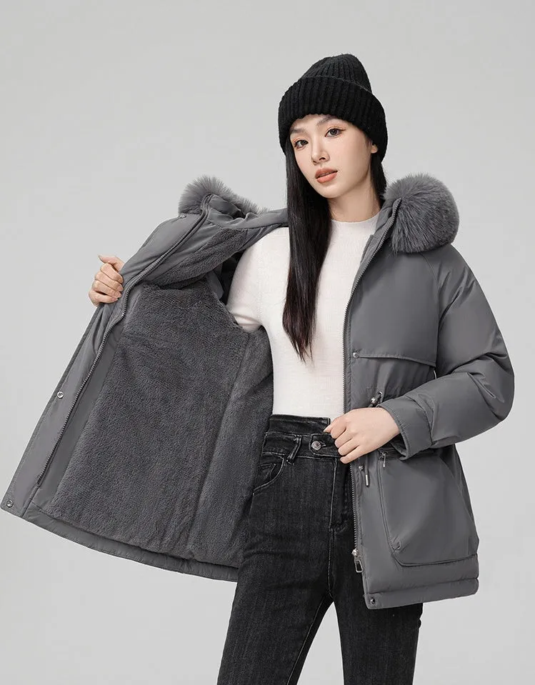 Water-resistant Hip-length Zip-up Parka for Women