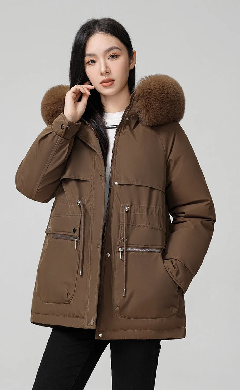 Water-resistant Hip-length Zip-up Parka for Women