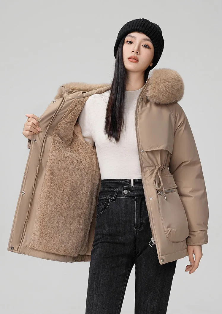 Water-resistant Hip-length Zip-up Parka for Women