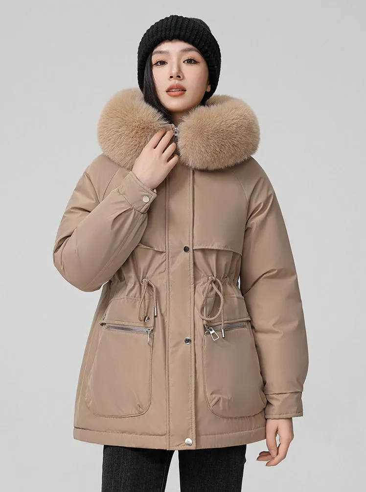 Water-resistant Hip-length Zip-up Parka for Women