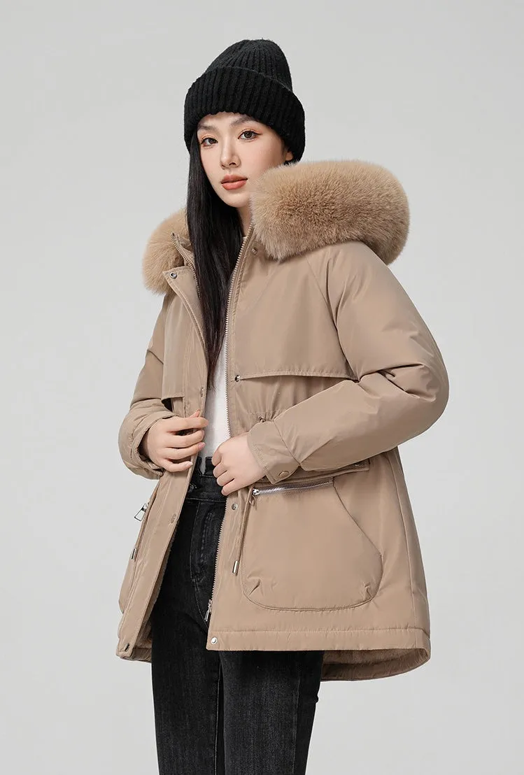Water-resistant Hip-length Zip-up Parka for Women
