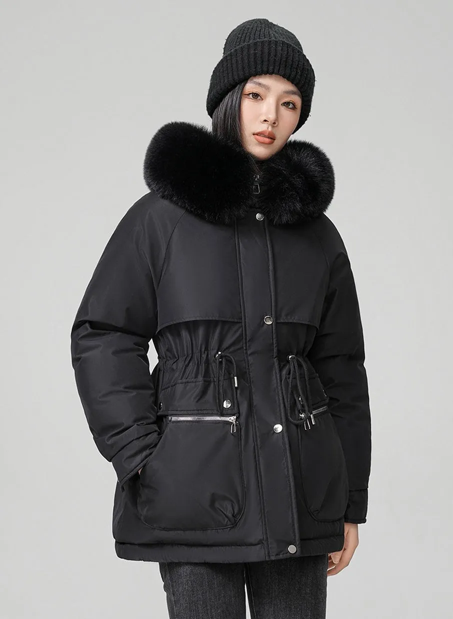 Water-resistant Hip-length Zip-up Parka for Women