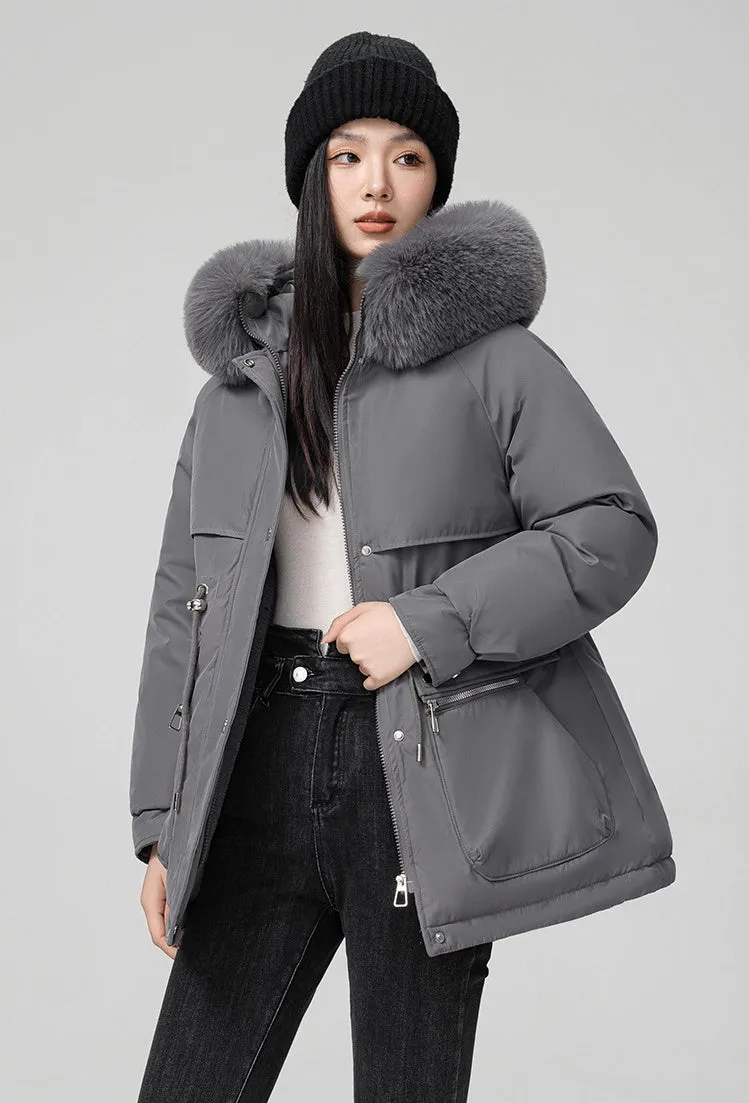 Water-resistant Hip-length Zip-up Parka for Women