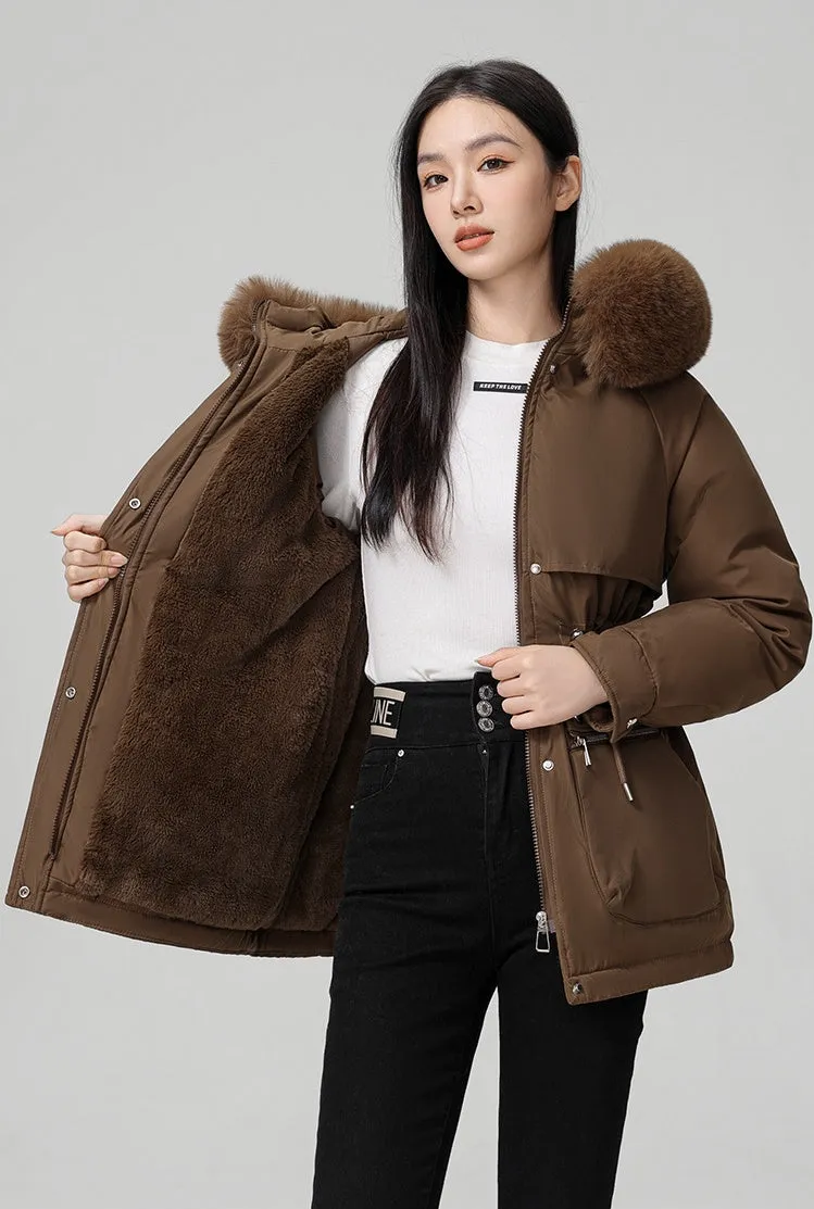 Water-resistant Hip-length Zip-up Parka for Women