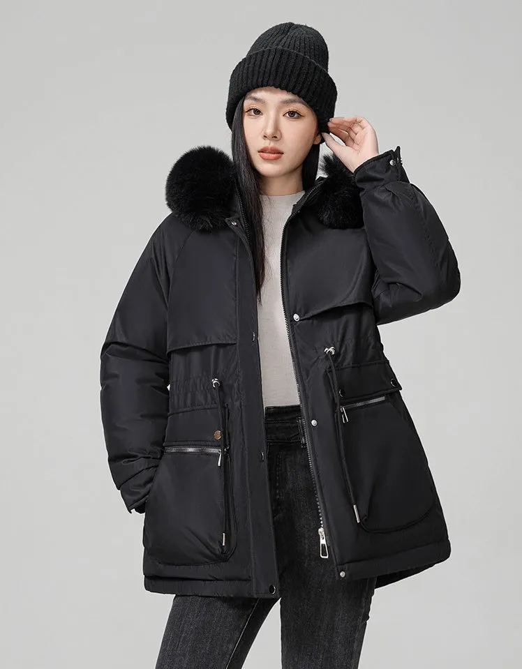 Water-resistant Hip-length Zip-up Parka for Women