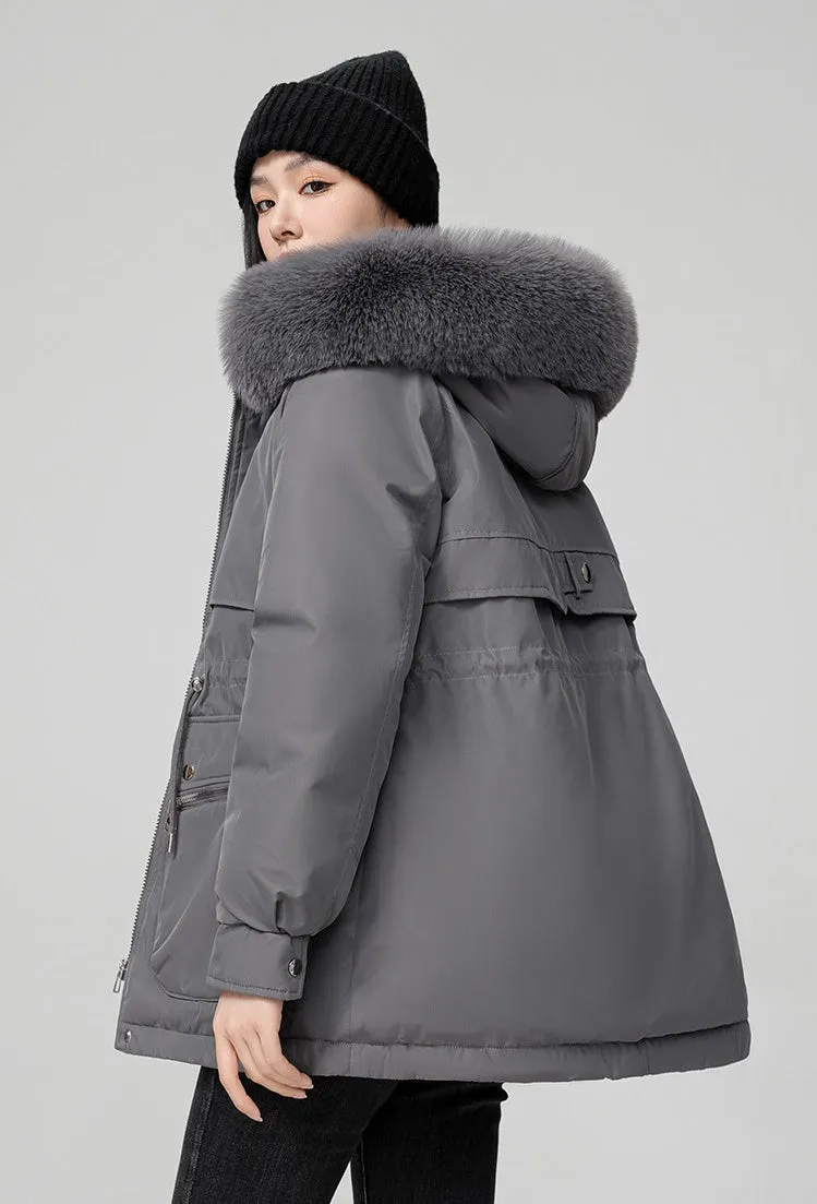 Water-resistant Hip-length Zip-up Parka for Women
