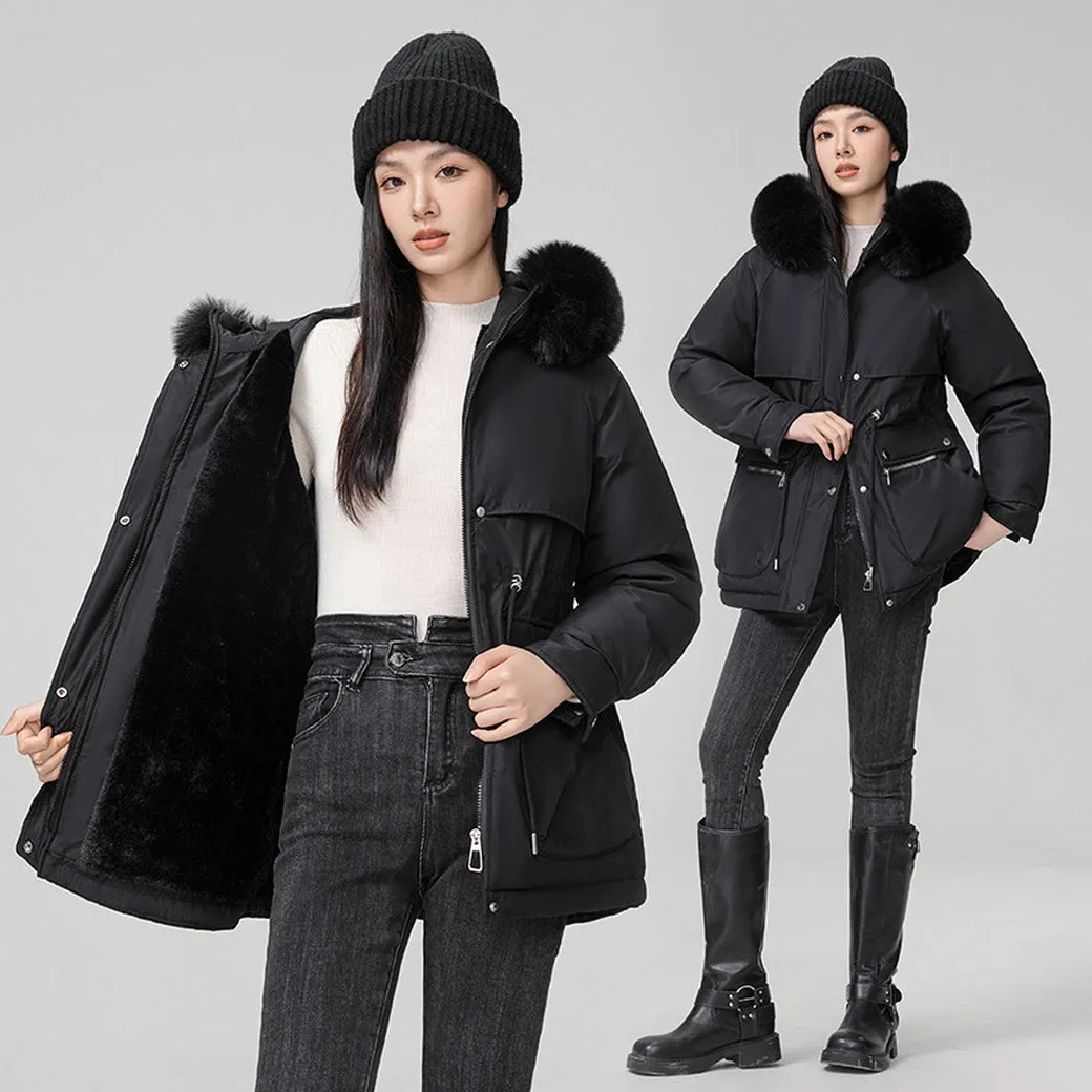Water-resistant Hip-length Zip-up Parka for Women