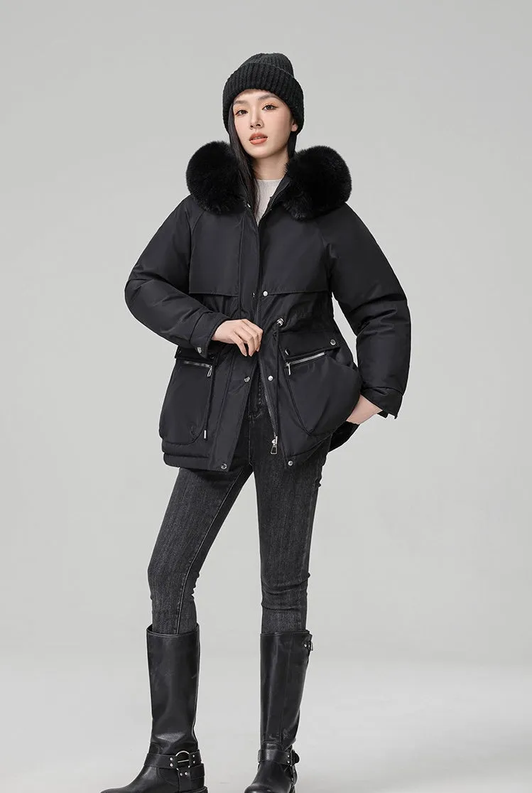 Water-resistant Hip-length Zip-up Parka for Women