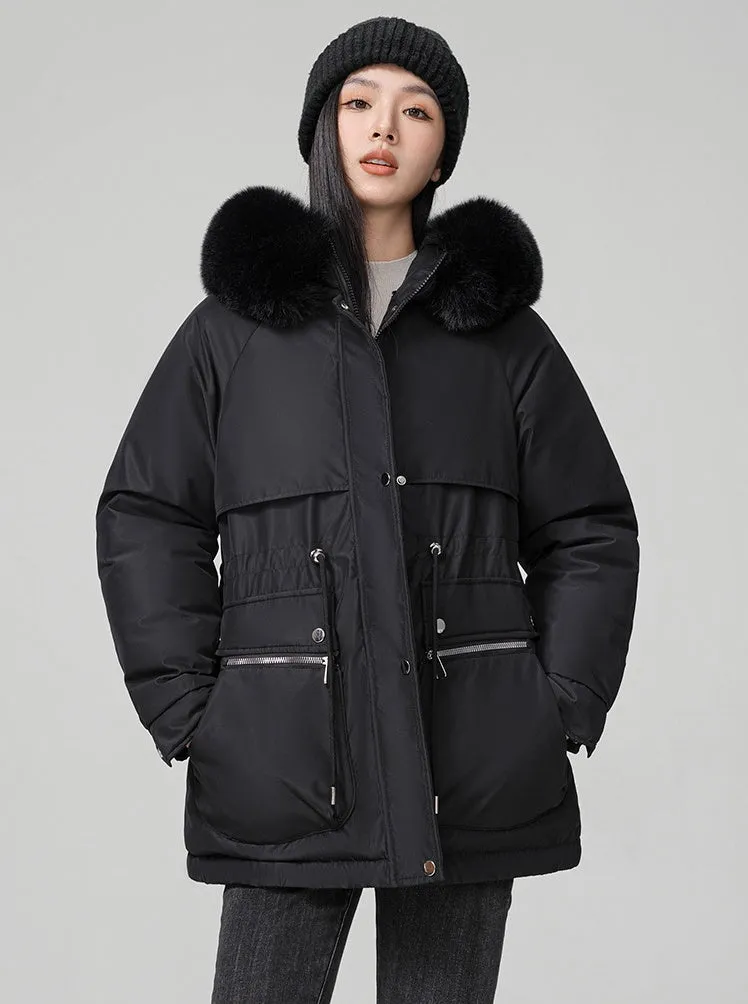Water-resistant Hip-length Zip-up Parka for Women