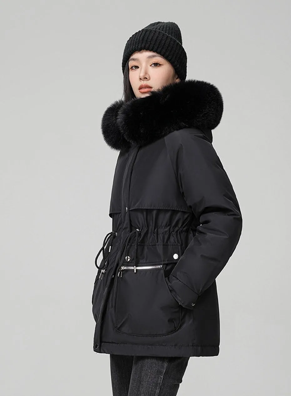 Water-resistant Hip-length Zip-up Parka for Women