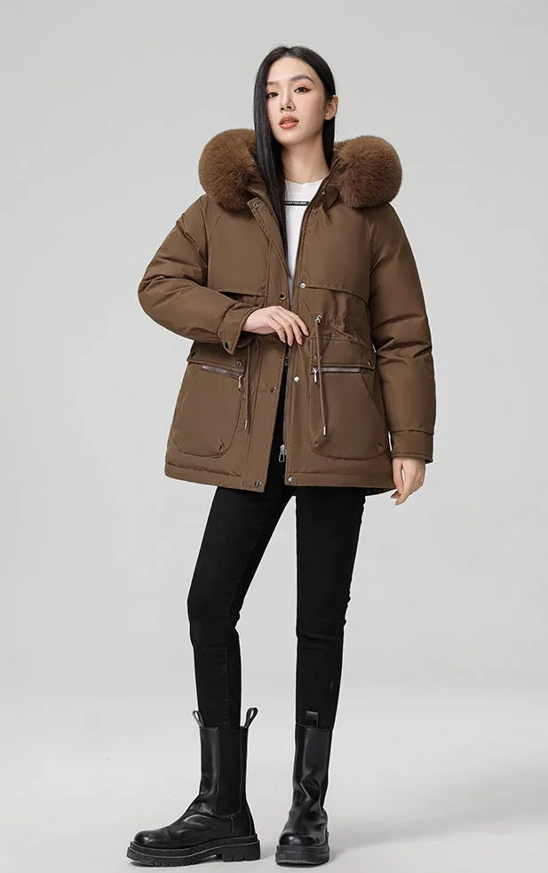 Water-resistant Hip-length Zip-up Parka for Women