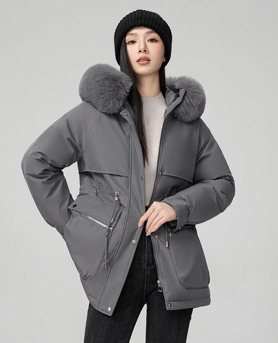 Water-resistant Hip-length Zip-up Parka for Women