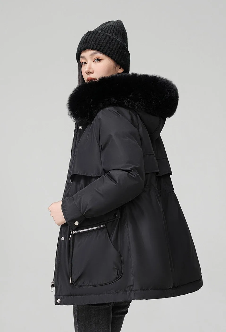 Water-resistant Hip-length Zip-up Parka for Women