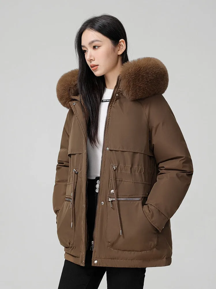 Water-resistant Hip-length Zip-up Parka for Women