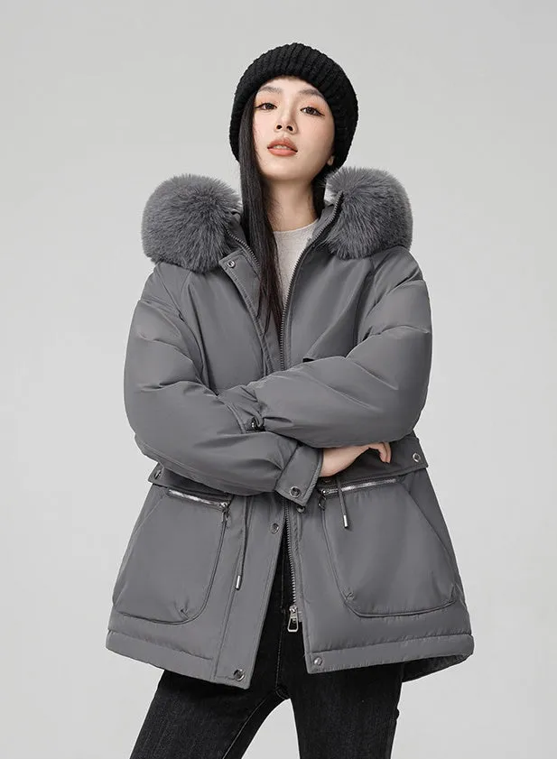 Water-resistant Hip-length Zip-up Parka for Women