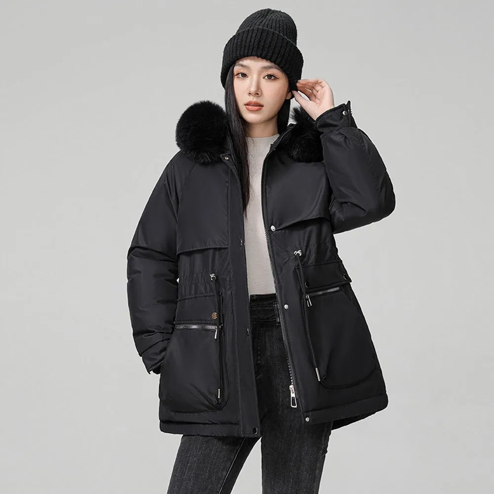 Water-resistant Hip-length Zip-up Parka for Women