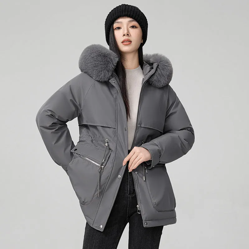 Water-resistant Hip-length Zip-up Parka for Women