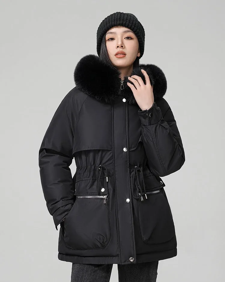 Water-resistant Hip-length Zip-up Parka for Women
