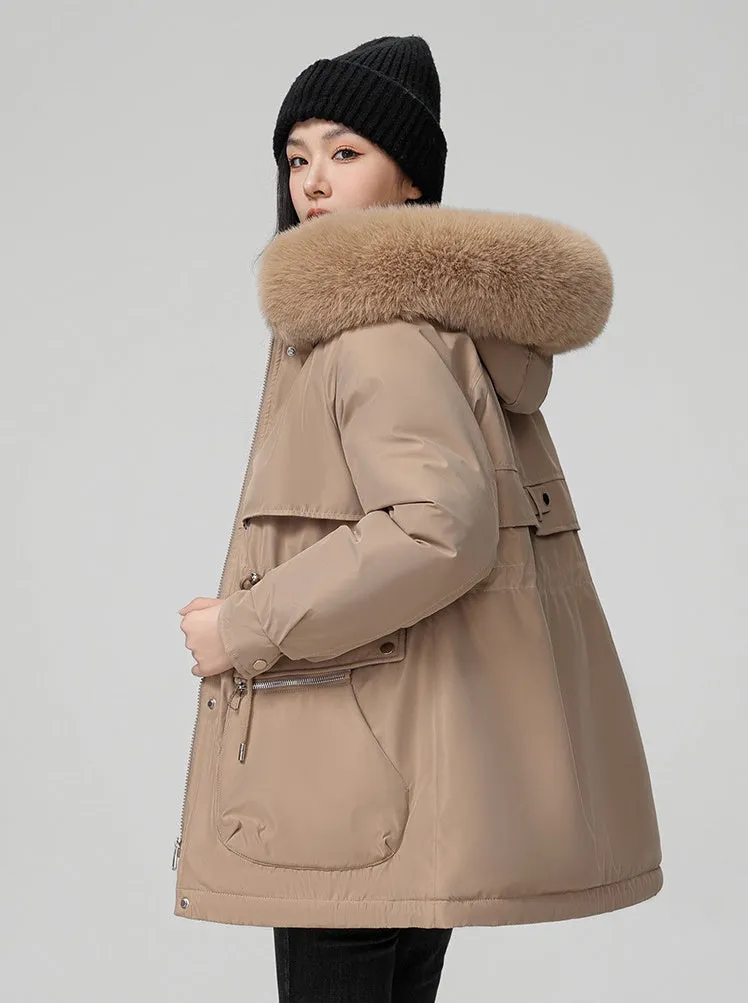 Water-resistant Hip-length Zip-up Parka for Women