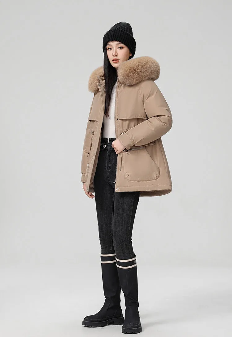 Water-resistant Hip-length Zip-up Parka for Women