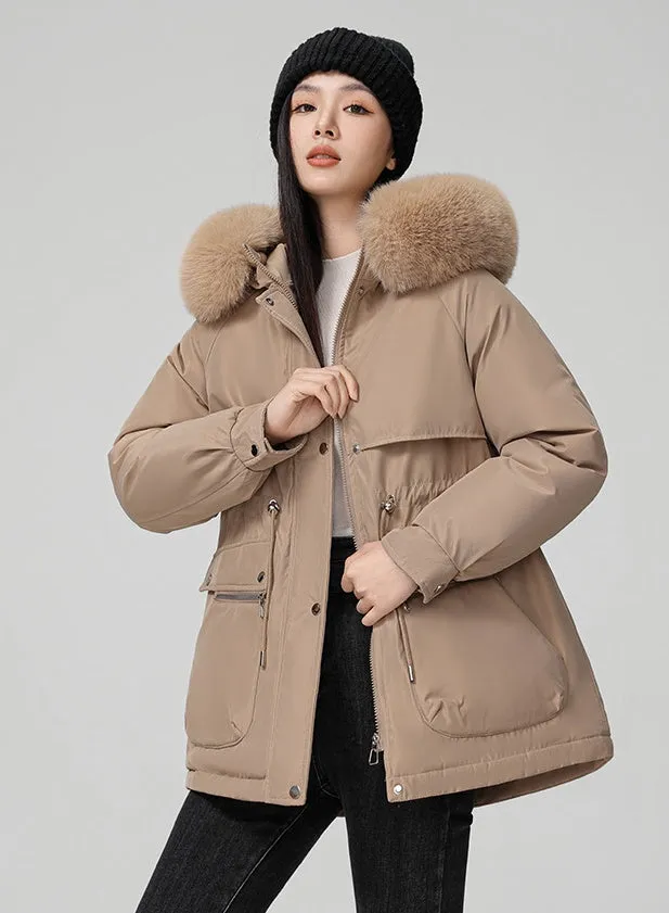 Water-resistant Hip-length Zip-up Parka for Women