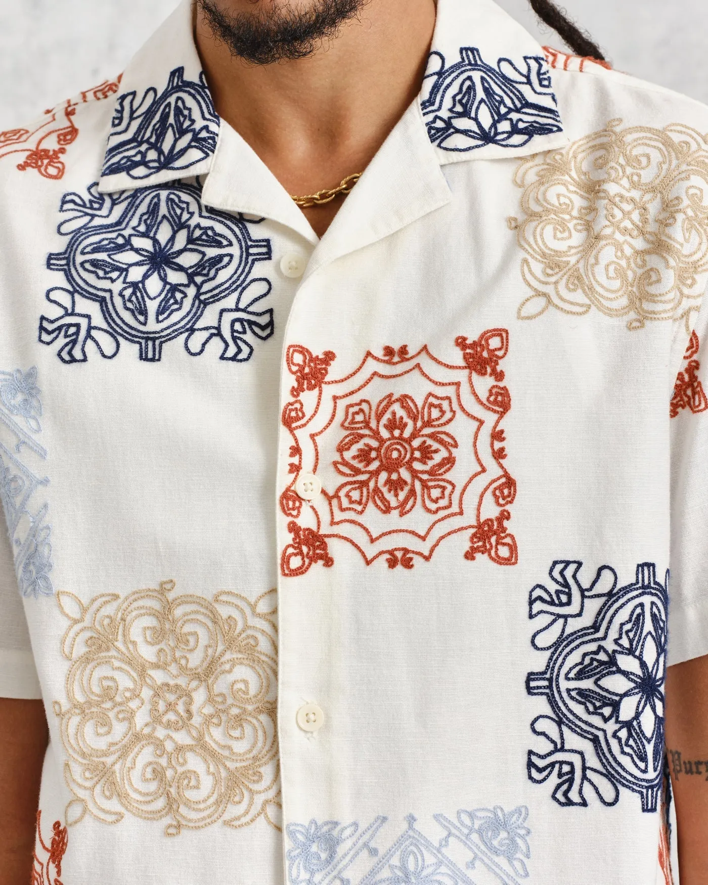 Wax London Didcot Ornate Squares SS Button Down Shirt