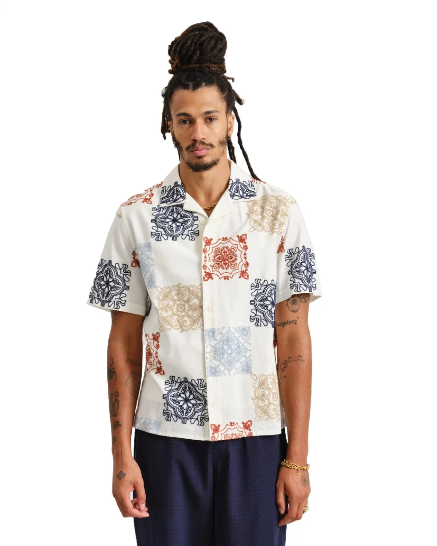 Wax London Didcot Ornate Squares SS Button Down Shirt