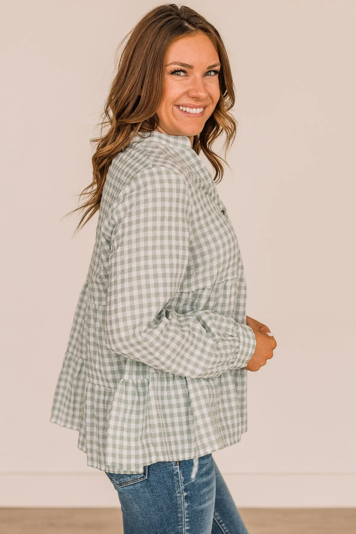 What A Dream Long Sleeve Button Top- Sage