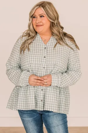 What A Dream Long Sleeve Button Top- Sage